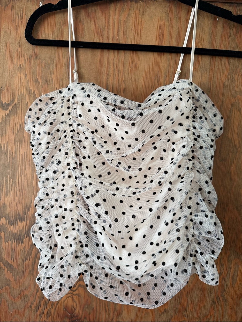 Loft NWT White and Black Polka Dot Ruffled Mesh Cami Top